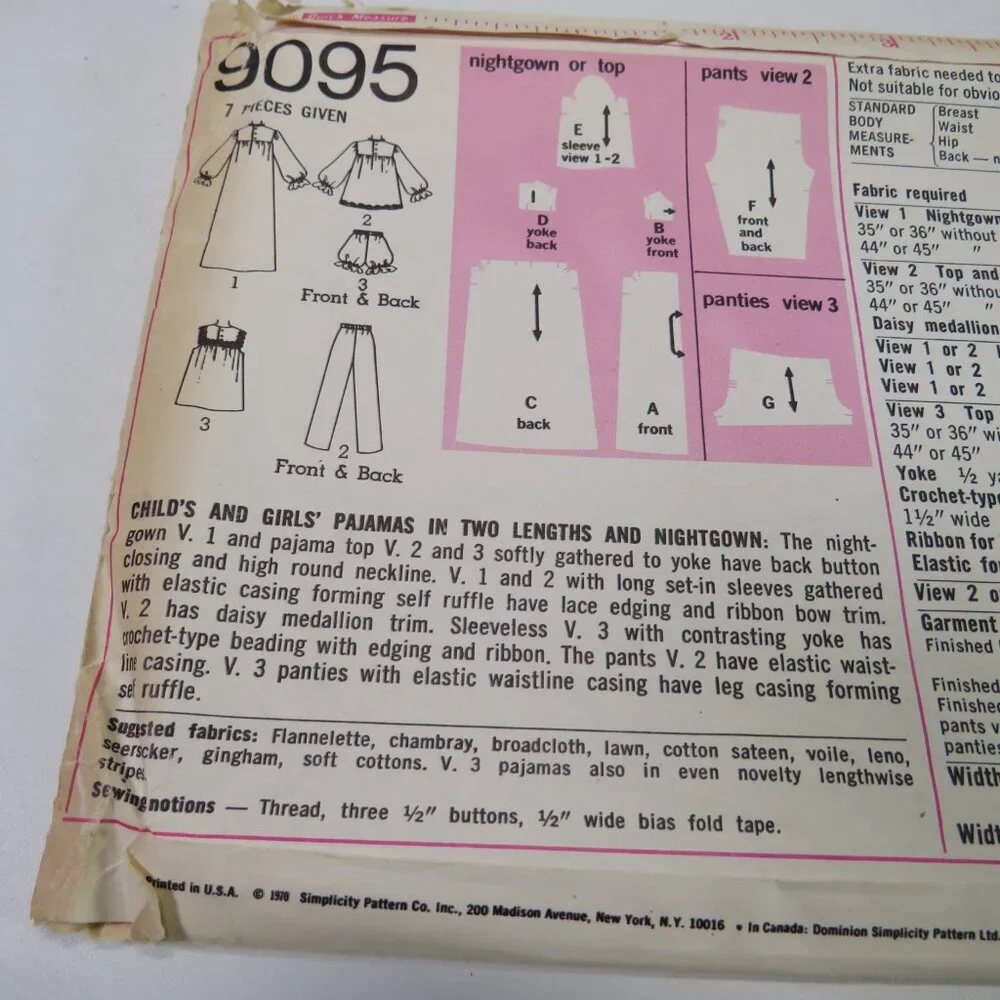 simplicity 9095 sewing pattern nightgown, shirt, pants, shorts